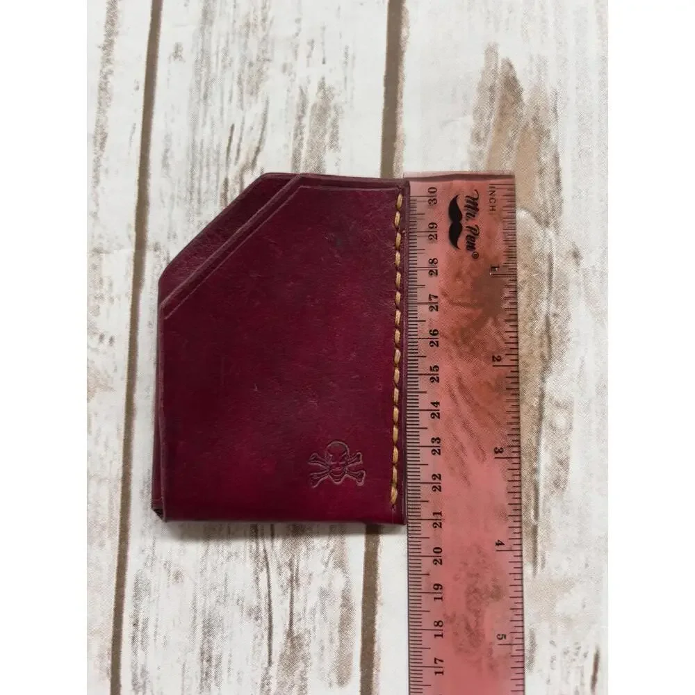 Burgundy Leather‎ Card Holder with Skull Embossed Detail
